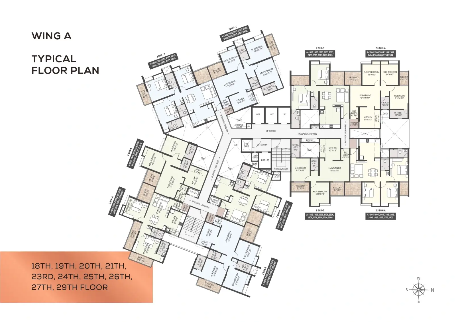 Wing A typical unit plans