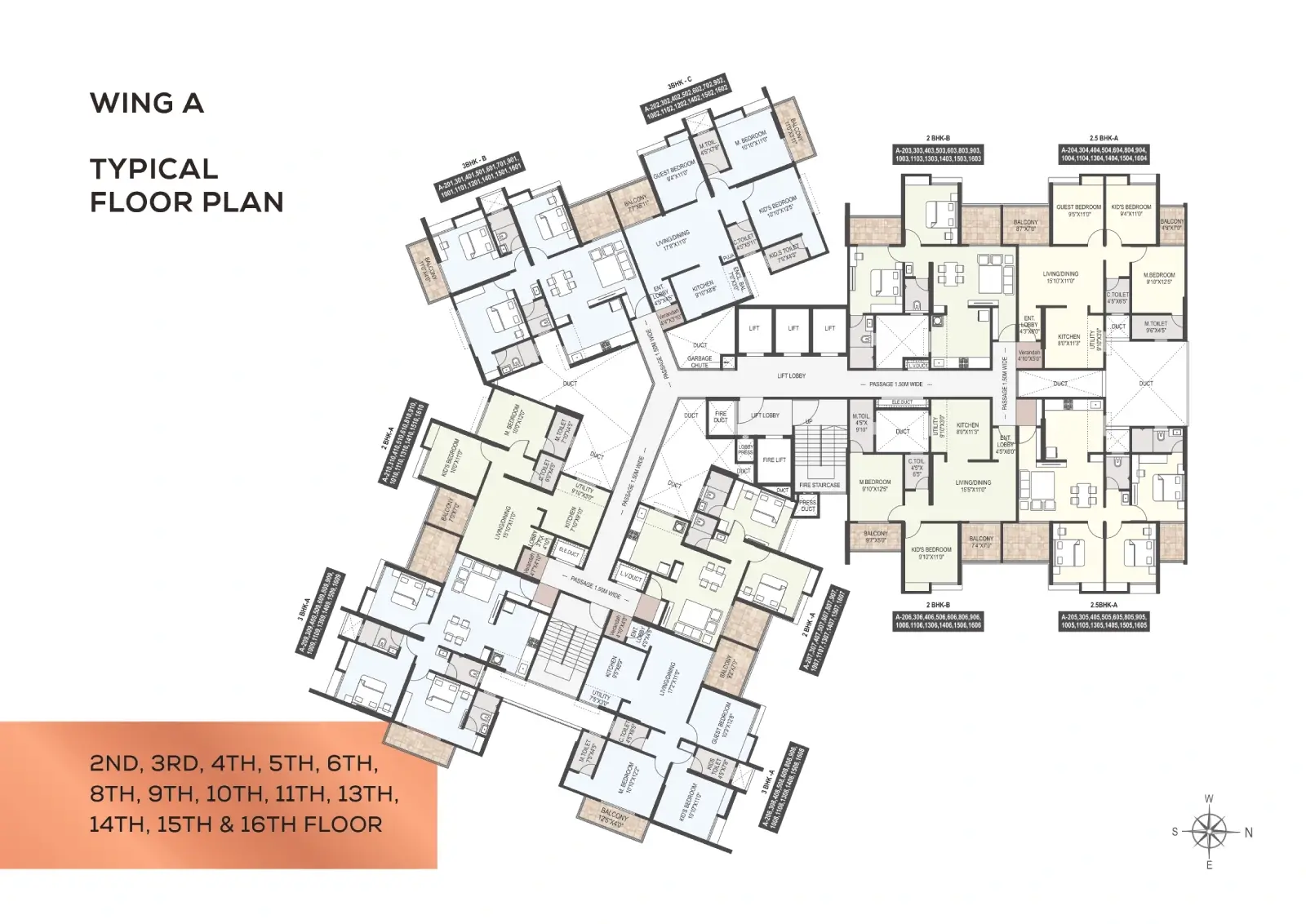Wing A typical unit plans