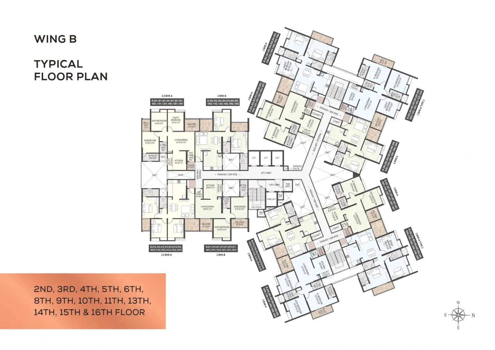Wing B typical unit plans